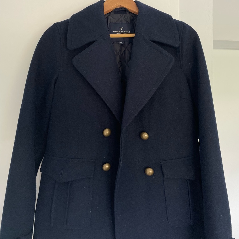 Navy Blue American Eagle Outfitters Mostly Wool Pea Coat